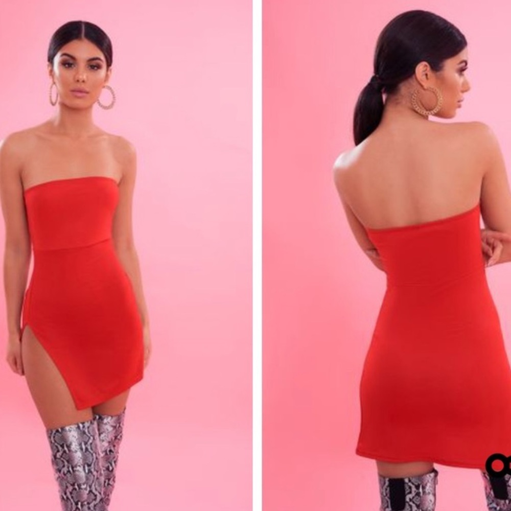PLT Red crepe side split body on dress sz.12